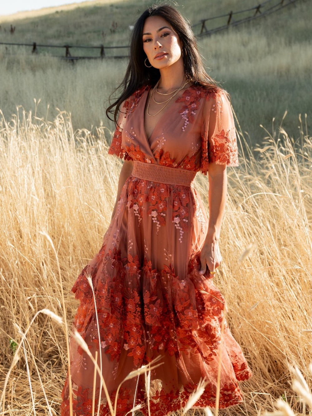 Baltic Born Lotte Embroidered Midi Dress | Rust Size LL - Picture 2 of 5